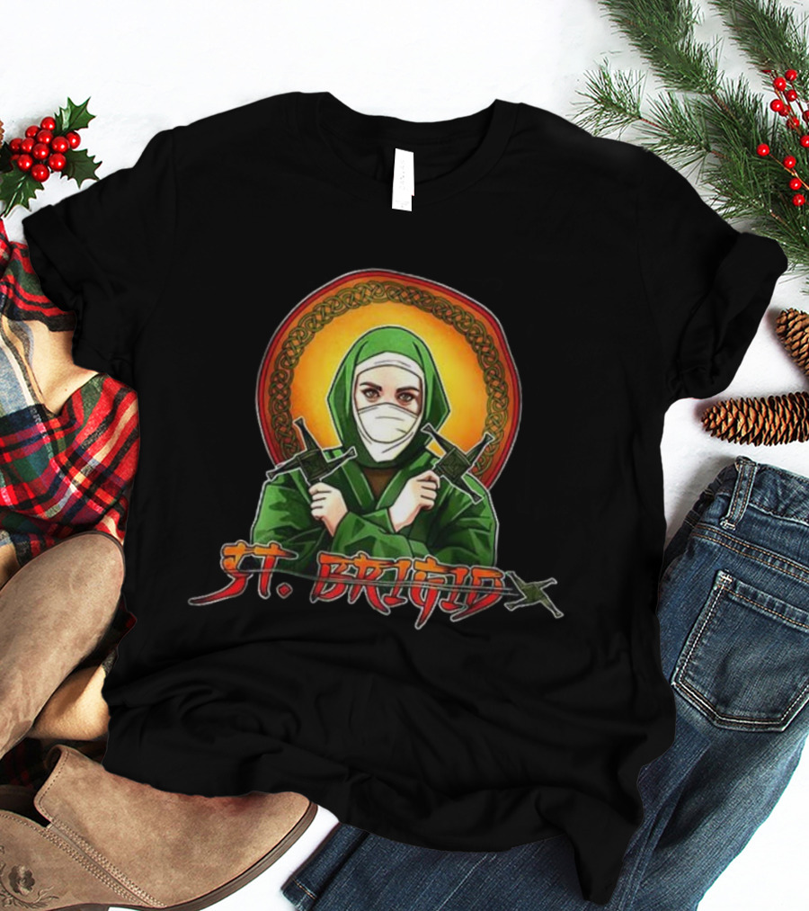 Saint Brigid Of Kildare Ninja Warrior Icon With Weapons T-Shirt