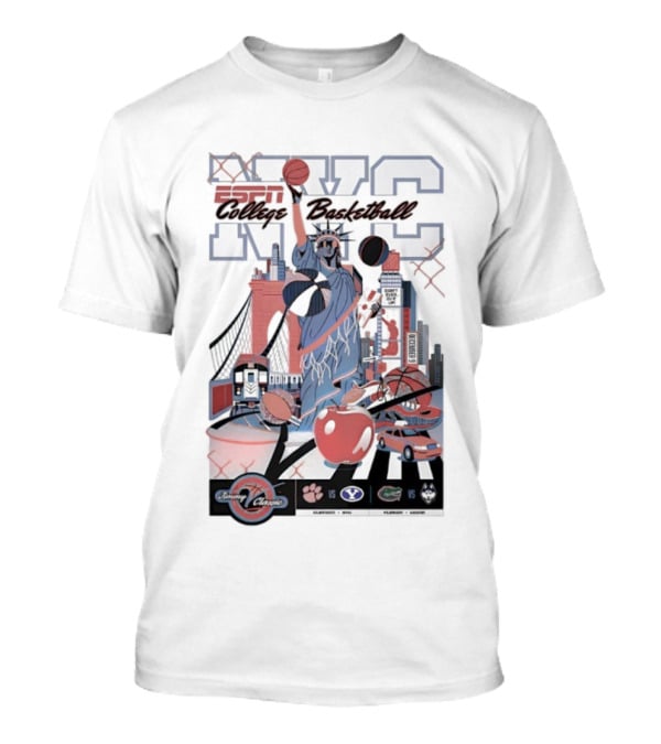 Jimmy V Classic 2025 Clemson Vs BYU College Basketball NYC Statue Of Liberty Basketball New York Skyline T-Shirt