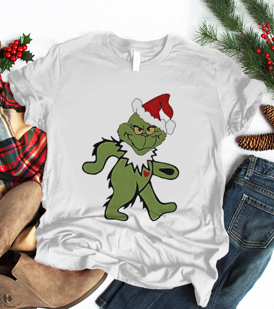 Grinch Wearing Santa Hat Dancing Bear Christmas T-Shirt