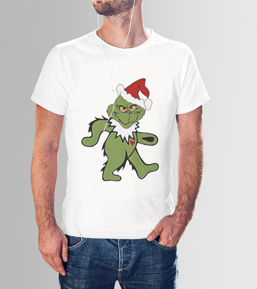 Grinch Wearing Santa Hat Dancing Bear Christmas T-Shirt