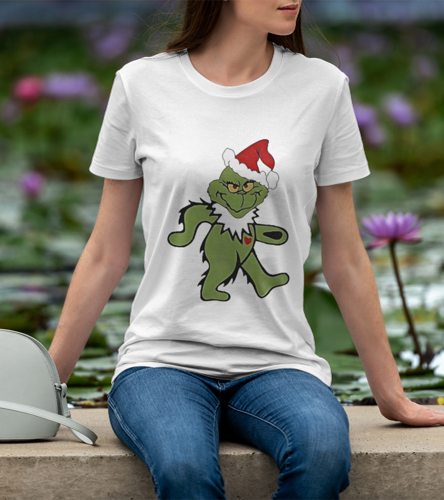 Grinch Wearing Santa Hat Dancing Bear Christmas T-Shirt
