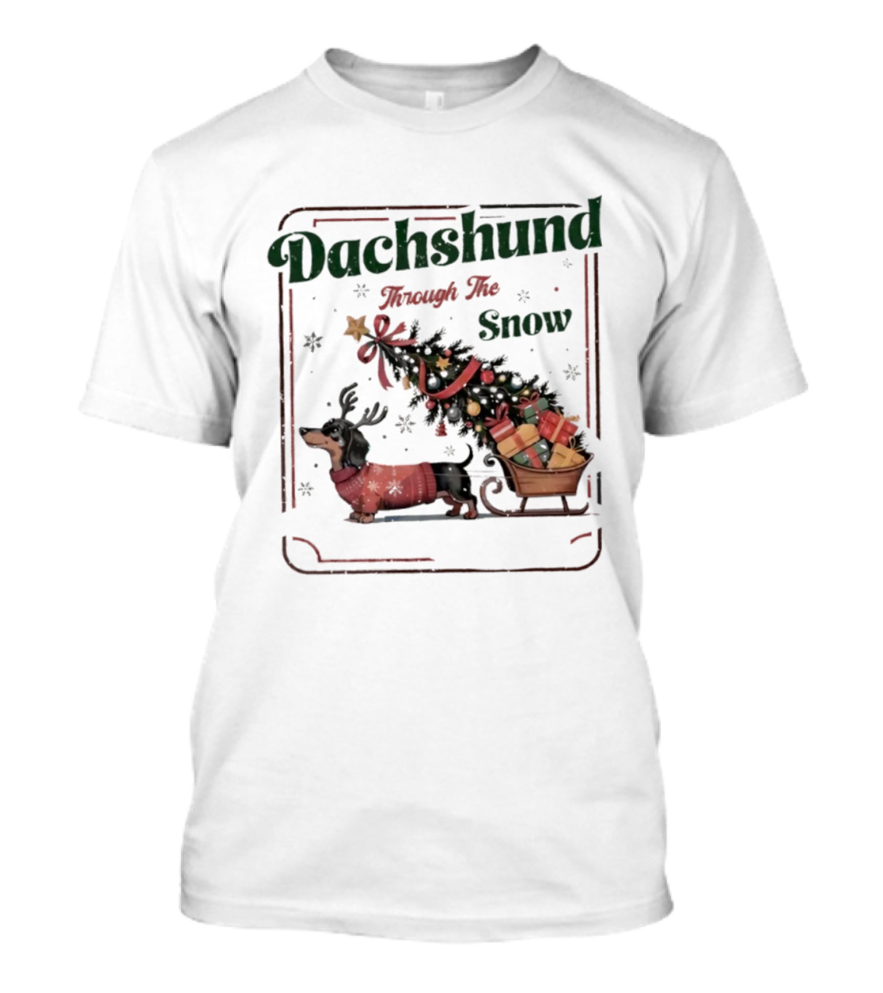 Dachshund Through The Snow Xmas Holiday Sled Presents T-Shirt