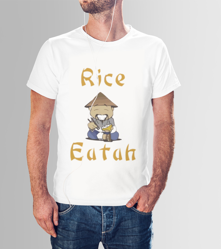 Rice Eatah Character With Straw Hat And Bowl T-Shirt