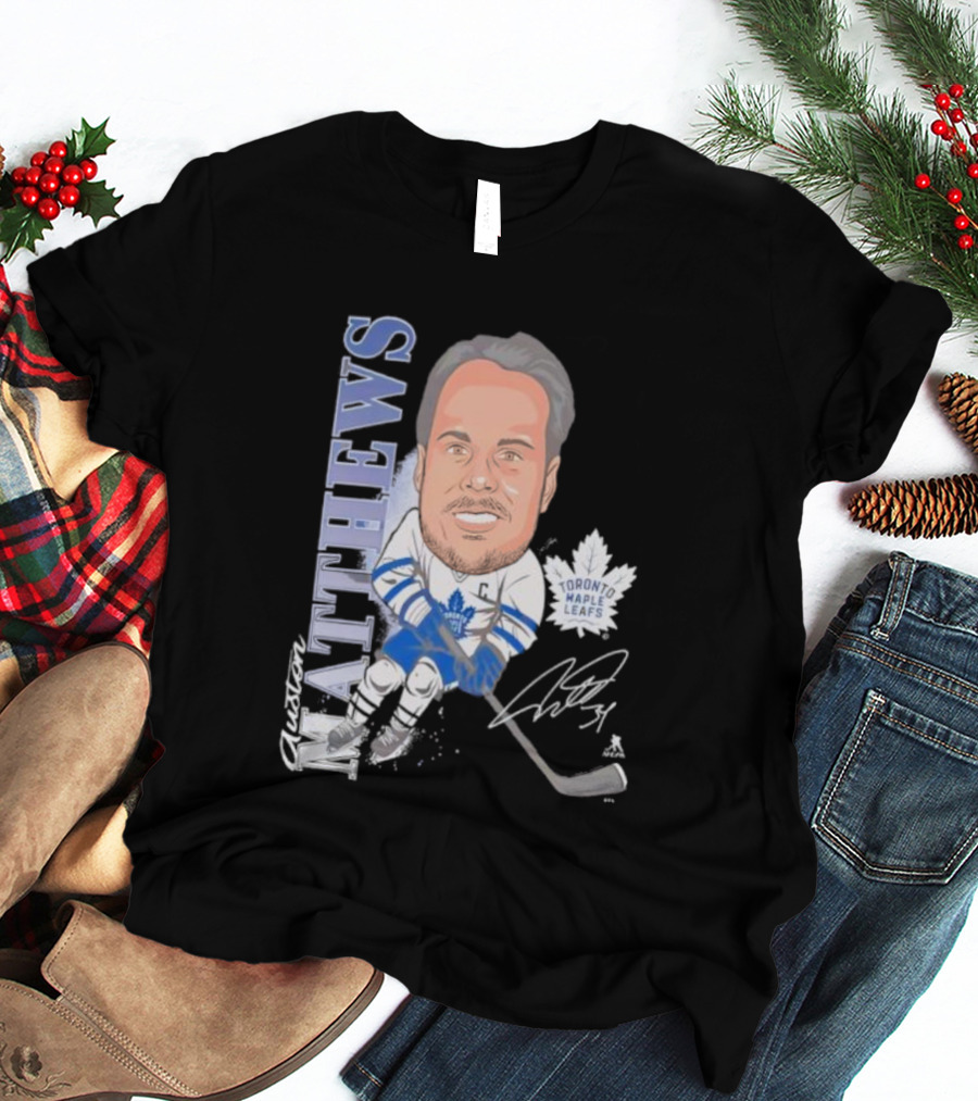 Auston Matthews Toronto Maple Leafs Signature Art Caricature T-Shirt