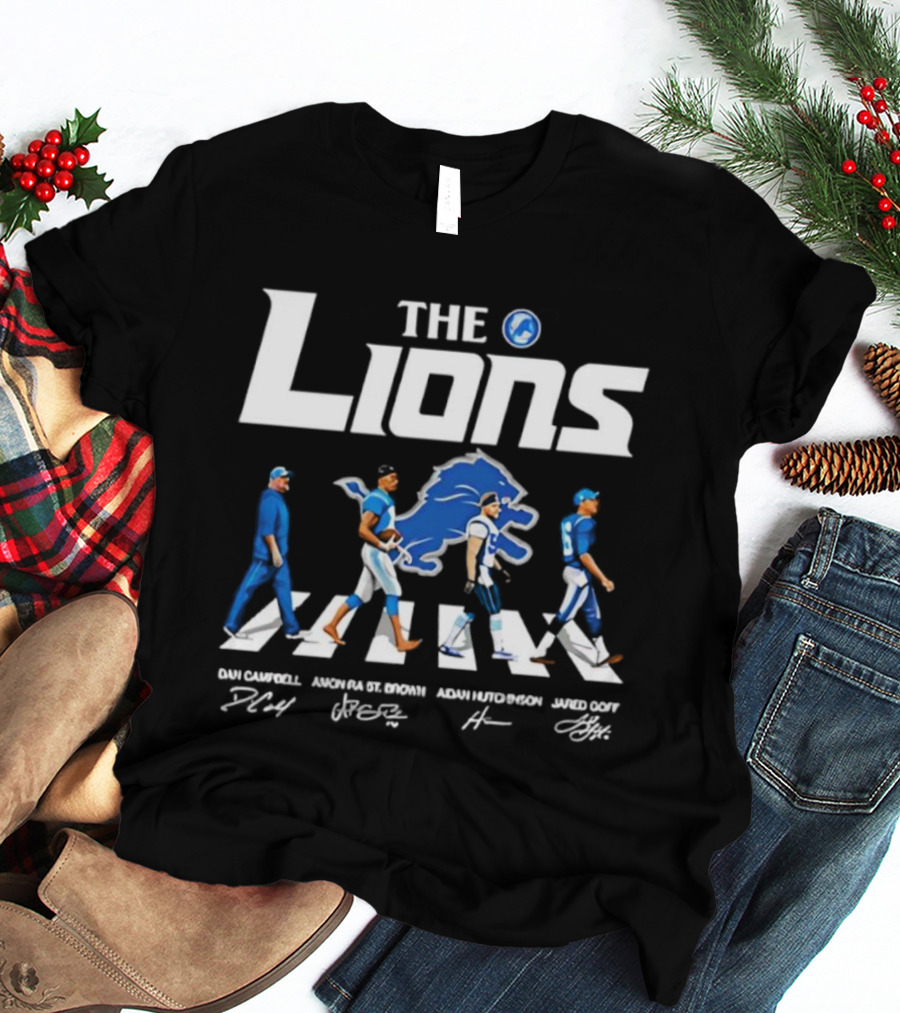 Detroit Lions Abbey Road Parody With Player Signatures T-Shirt