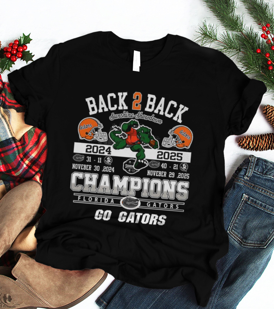 Back 2 Back Champions Florida Gators 2025 Go Gators T-Shirt