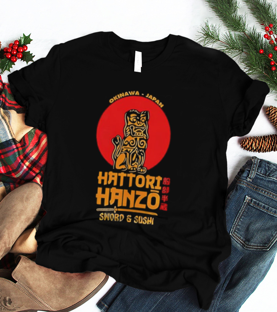 Hattori Hanzo Okinawa Japan Sword & Sushi Foo Dog T-Shirt