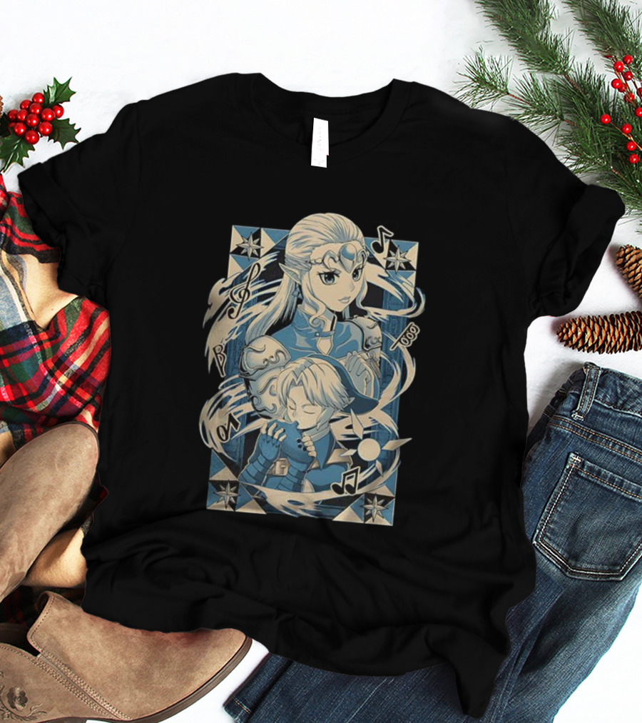 Link Zelda Ocarina Of Time Musical Art Nouveau Style T-Shirt