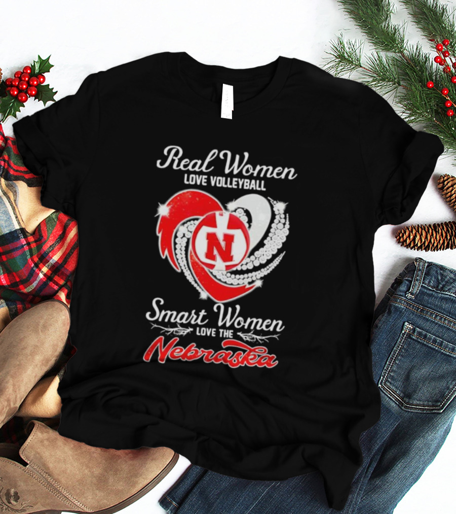 Real Women Love Volleyball Smart Women Love The Nebraska N Heart T-Shirt