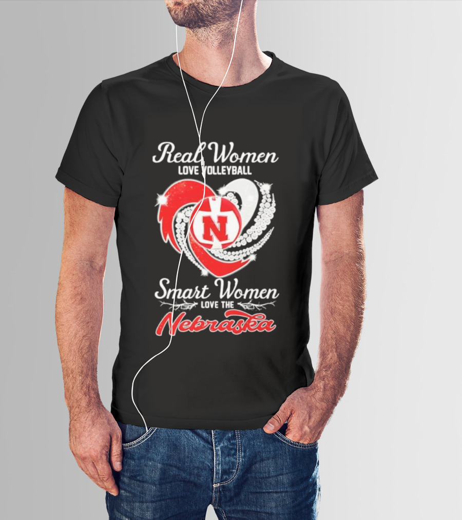 Real Women Love Volleyball Smart Women Love The Nebraska N Heart T-Shirt