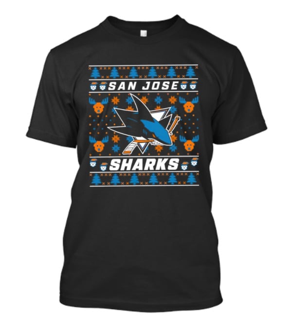 San Jose Sharks 2025 Holiday Ugly Christmas Sweater NHL Team Logo Retro Style T-Shirt