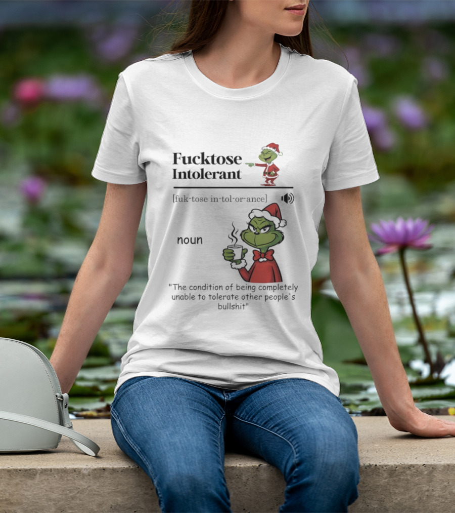 Grinch Christmas Fucktose Intolerant Definition Noun Statement T-Shirt