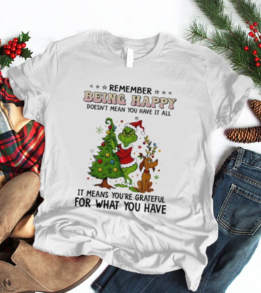 Being Happy Grateful Christmas Tree And Dog T-Shirt