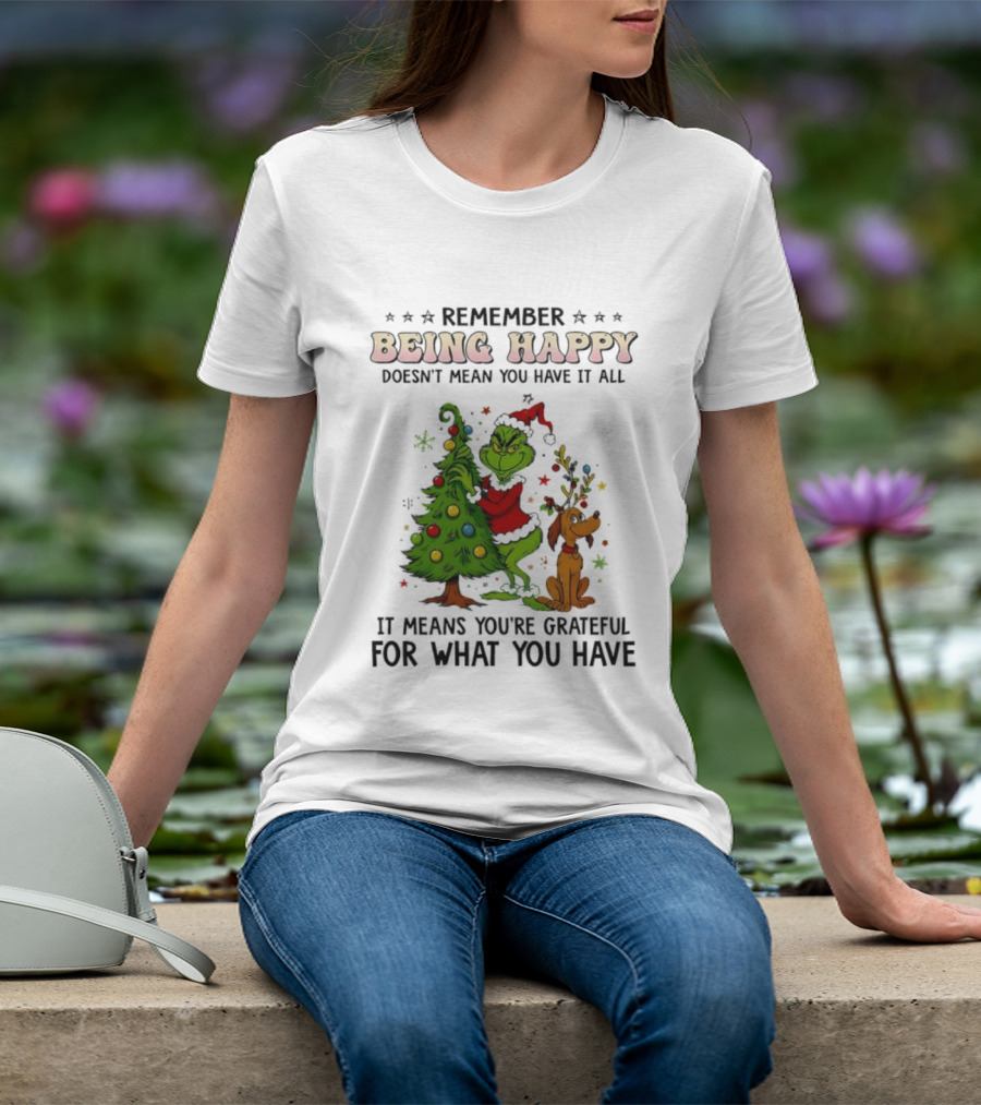 Being Happy Grateful Christmas Tree And Dog T-Shirt