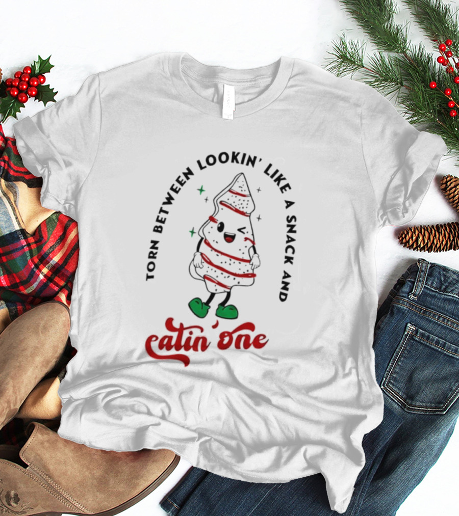 Torn Between Lookin’ Like A Snack And Eatin’ One Christmas Tree Green Shoes Red Stripes T-Shirt