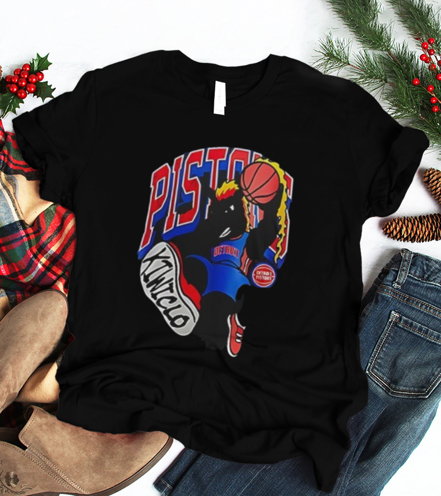 Detroit Pistons Hooper Basketball Cartoon Character Design Kwikclo Brand T-Shirt