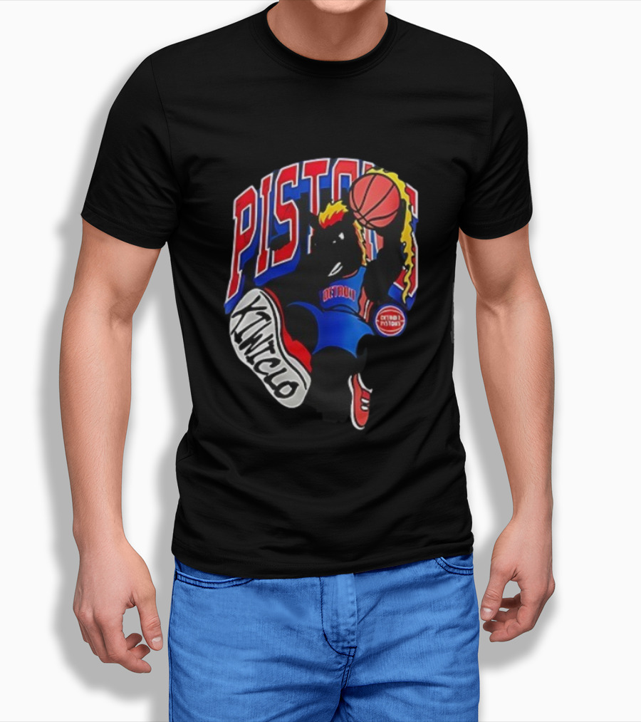Detroit Pistons Hooper Basketball Cartoon Character Design Kwikclo Brand T-Shirt