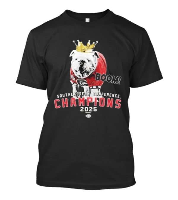 Georgia Bulldogs Boom 2025 SEC Champions UGA Crown Mascot T-Shirt