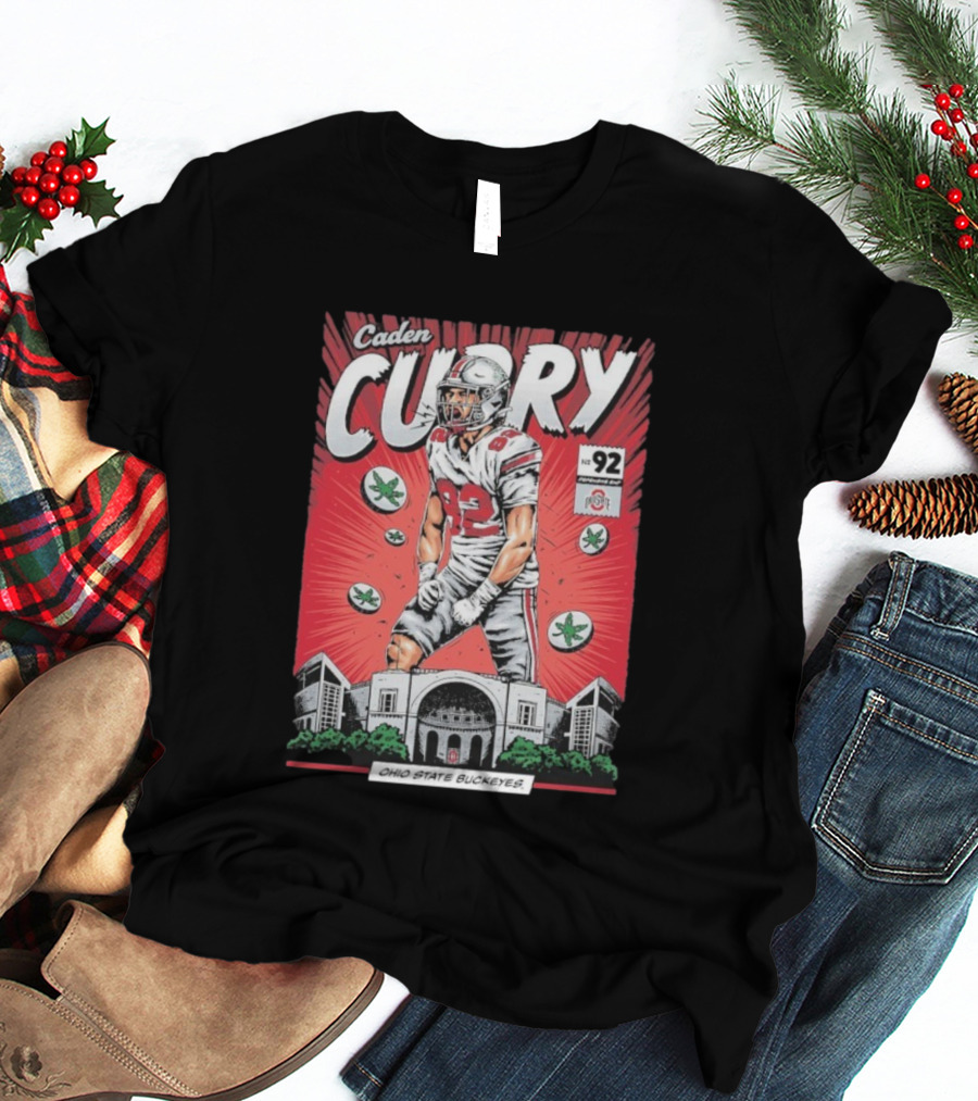 Caden Curry Ohio State Buckeyes #92 Comic Style Football Player Scene T-Shirt