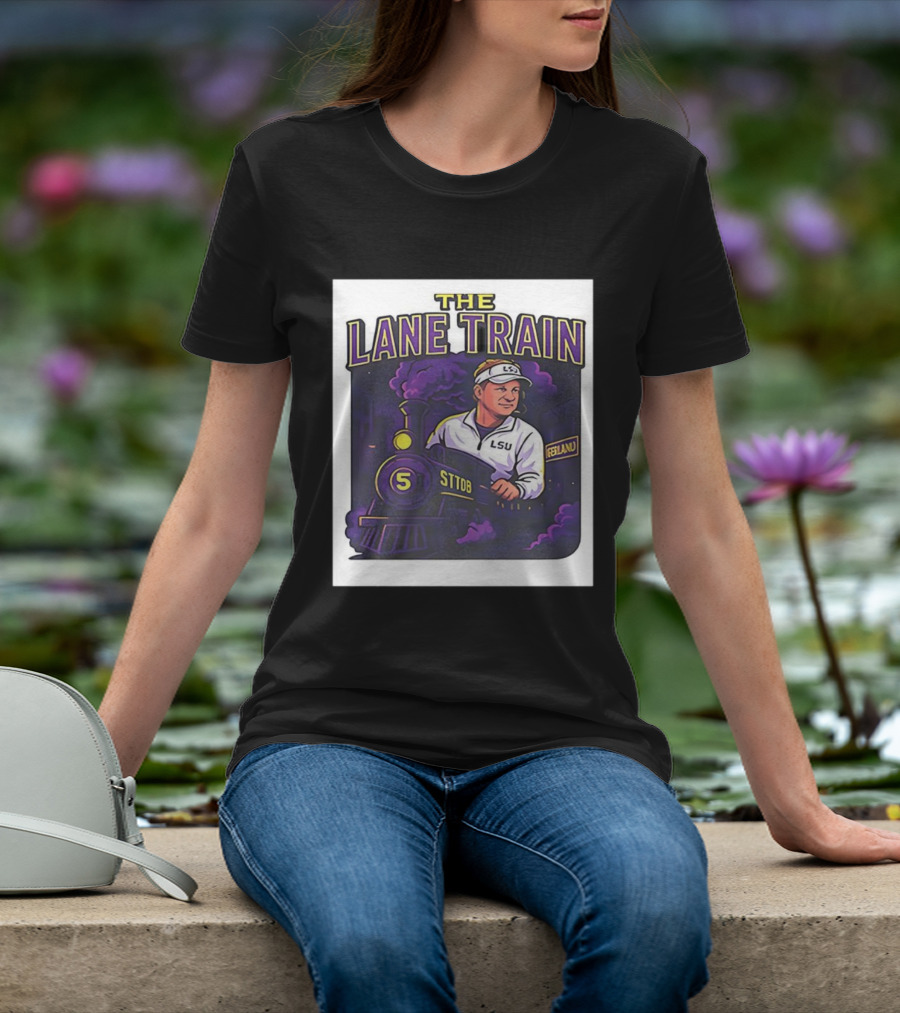 The Lane Train LSU Football Coach Cartoon Train Graphic T-Shirt