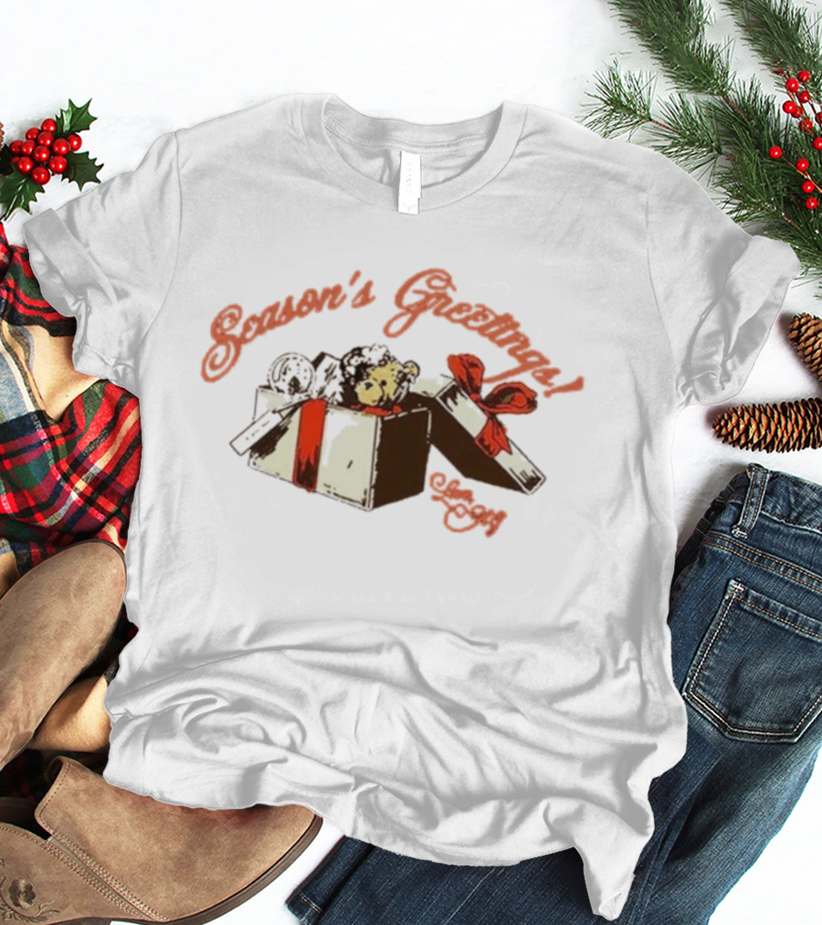 Seasons Greetings Ariana Grande Christmas Bear In Gift Box T-Shirt