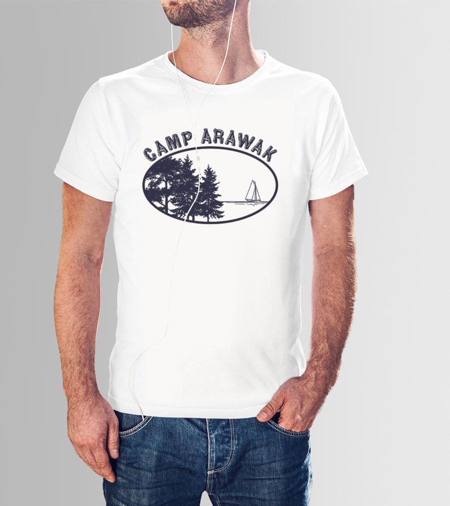 Camp Arawak Trees And Sailboat Scene T-Shirt