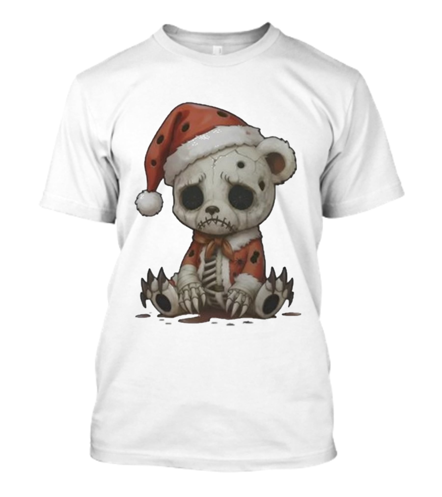 Merry & Boney Christmas Creepy Skeleton Teddy Bear Santa Hat T-Shirt