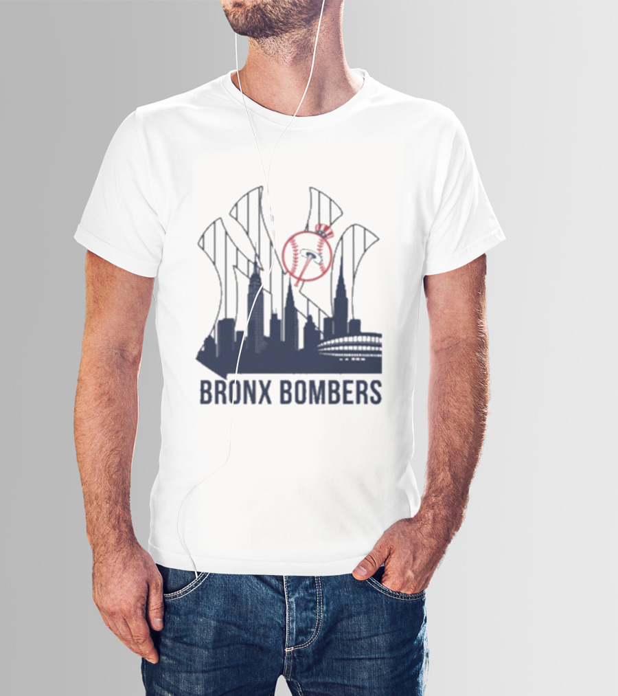 New York Yankees Bronx Bombers Skyline Classic Yankees Bat And Hat Icon T-Shirt