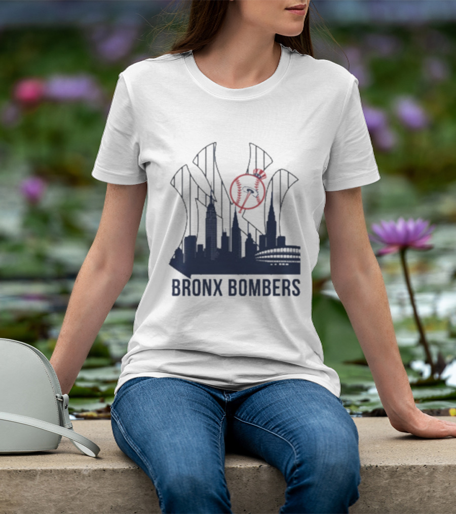 New York Yankees Bronx Bombers Skyline Classic Yankees Bat And Hat Icon T-Shirt