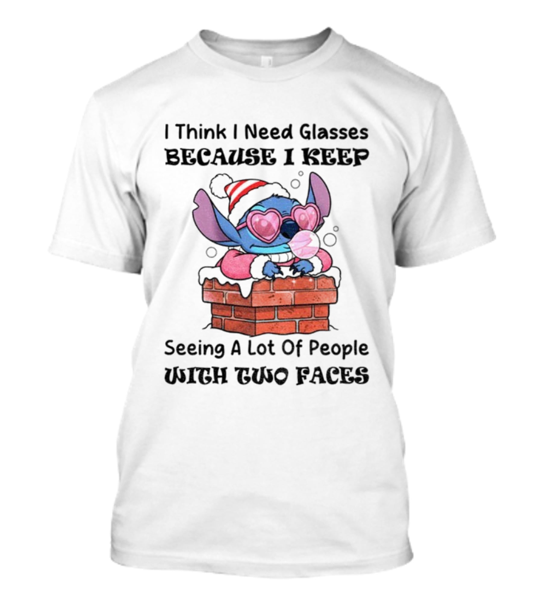 Stitch Christmas I Think I Need Glasses Seeing People With Two Faces T-Shirt
