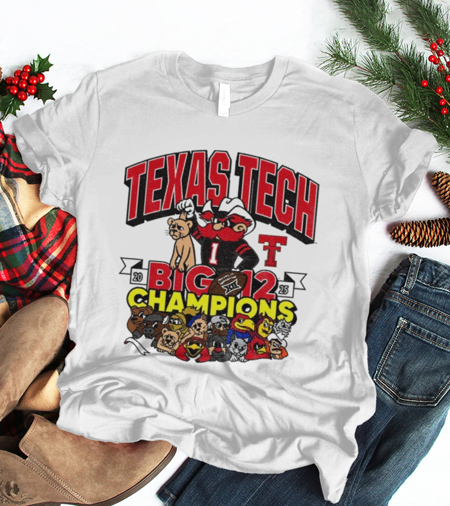 Texas Tech Red Raiders Big 12 Champions Cartoon Mascots Football Theme T-Shirt