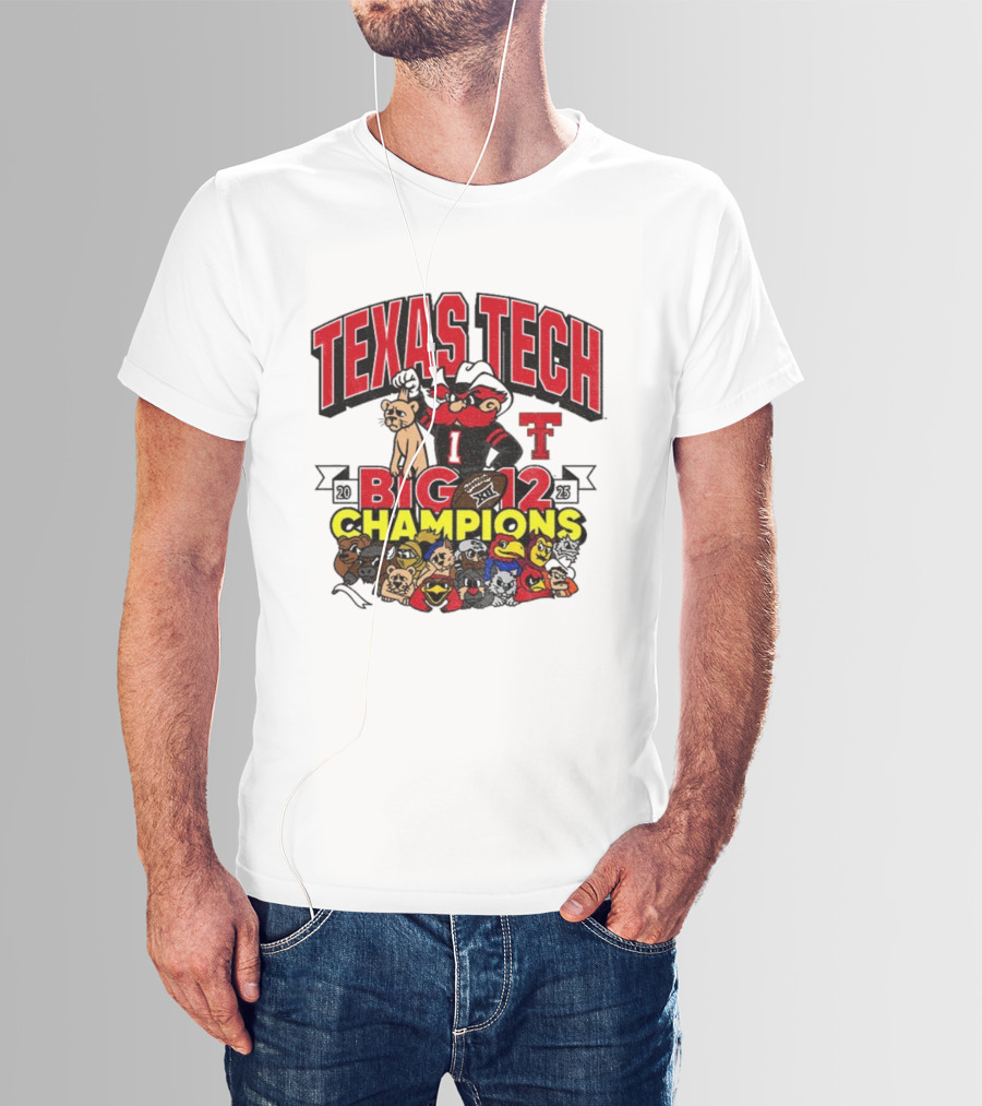 Texas Tech Red Raiders Big 12 Champions Cartoon Mascots Football Theme T-Shirt