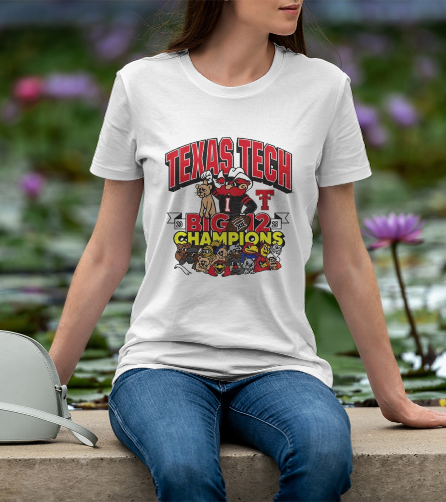 Texas Tech Red Raiders Big 12 Champions Cartoon Mascots Football Theme T-Shirt