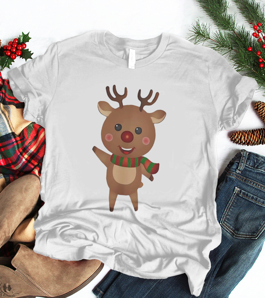 Rudolph Reindeer Christmas Cute Cartoon Scarf T-Shirt