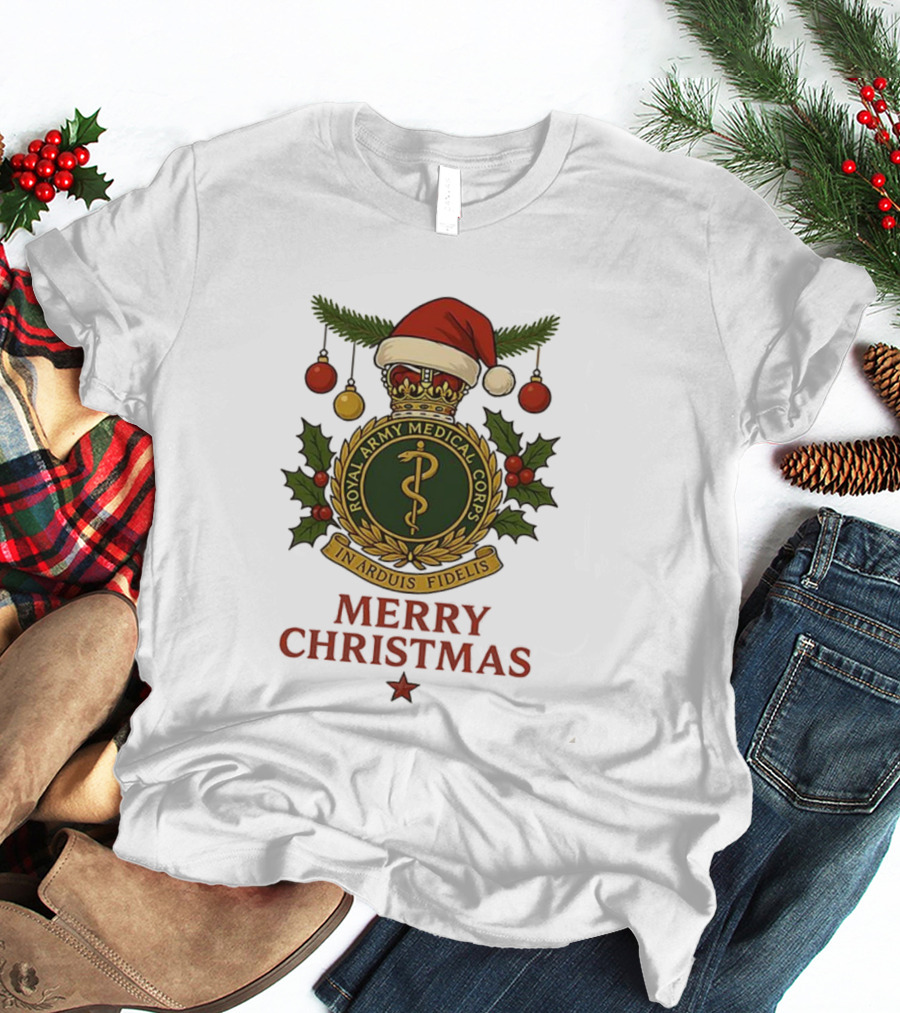 Royal Army Medical Corps In Arduis Fidelis Merry Christmas Santa Hat Holiday Theme T-Shirt