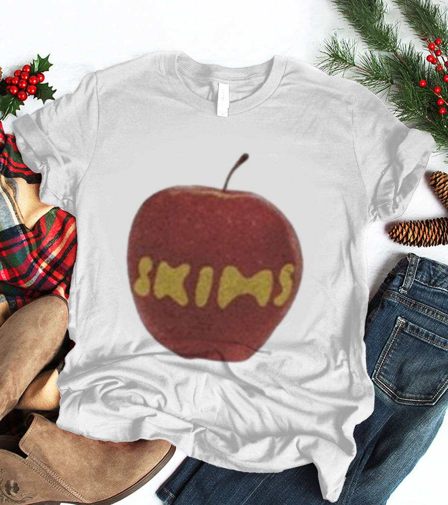 Skims Apple Bold Yellow Text On Red Apple T-Shirt