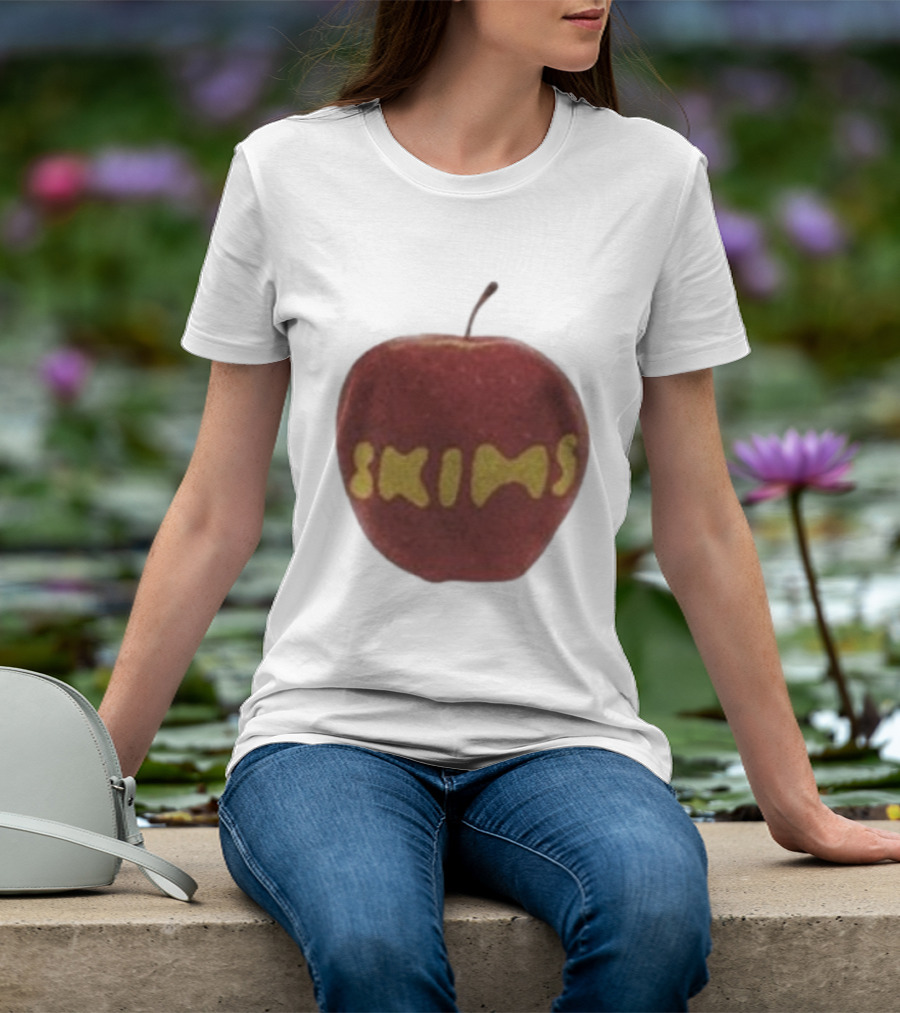 Skims Apple Bold Yellow Text On Red Apple T-Shirt