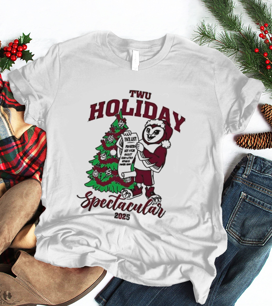 TWU Holiday Spectacular 2025 Merry Christmas Tree And Owl Santa T-Shirt