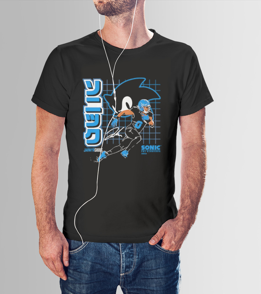 Jahmyr Gibbs The Hedgehog Signature Sega Sonic Football T-Shirt