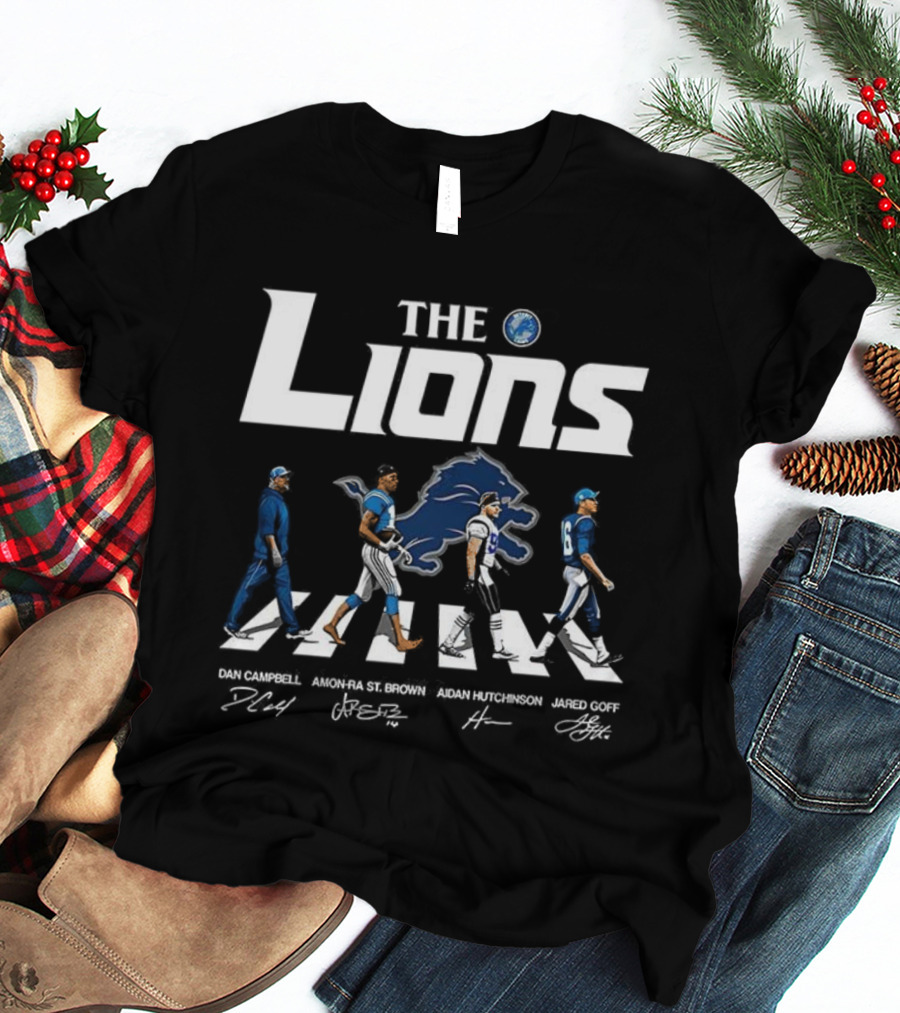Detroit Lions The Lions Campbell St. Brown Hutchinson Goff Signature Abbey Road T-Shirt