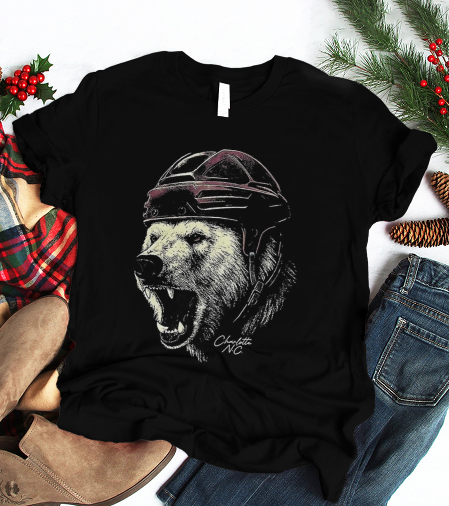 Charlotte Checkers Ice Hockey Furry Polar Mascot Helmet T-Shirt