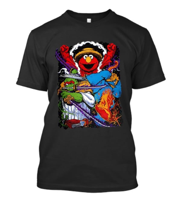 Elmo Oscar Cookie Monster Luffy Crossover Street Trio T-Shirt
