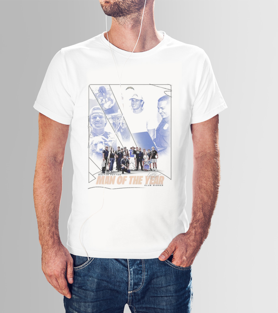 Los Angeles Chargers Man Of The Year Signature Team Celebration With Faces T-Shirt