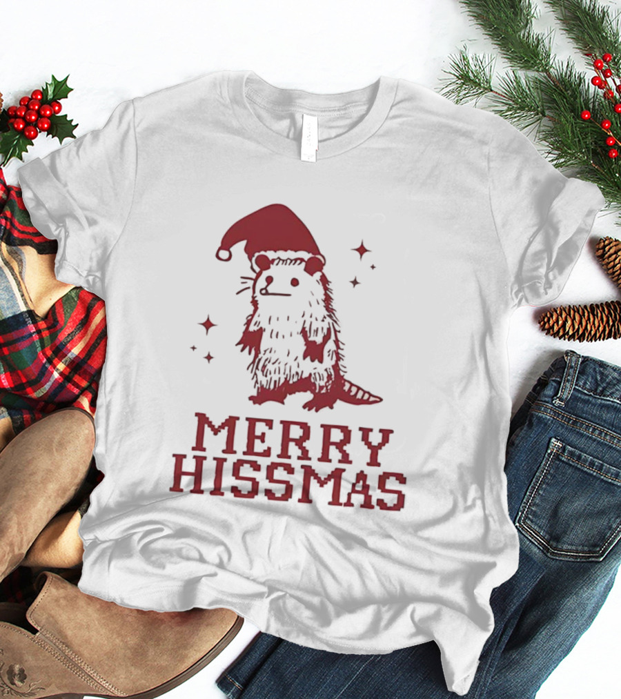 Merry Hissmas Opossum With Santa Hat Christmas Holiday Humor T-Shirt