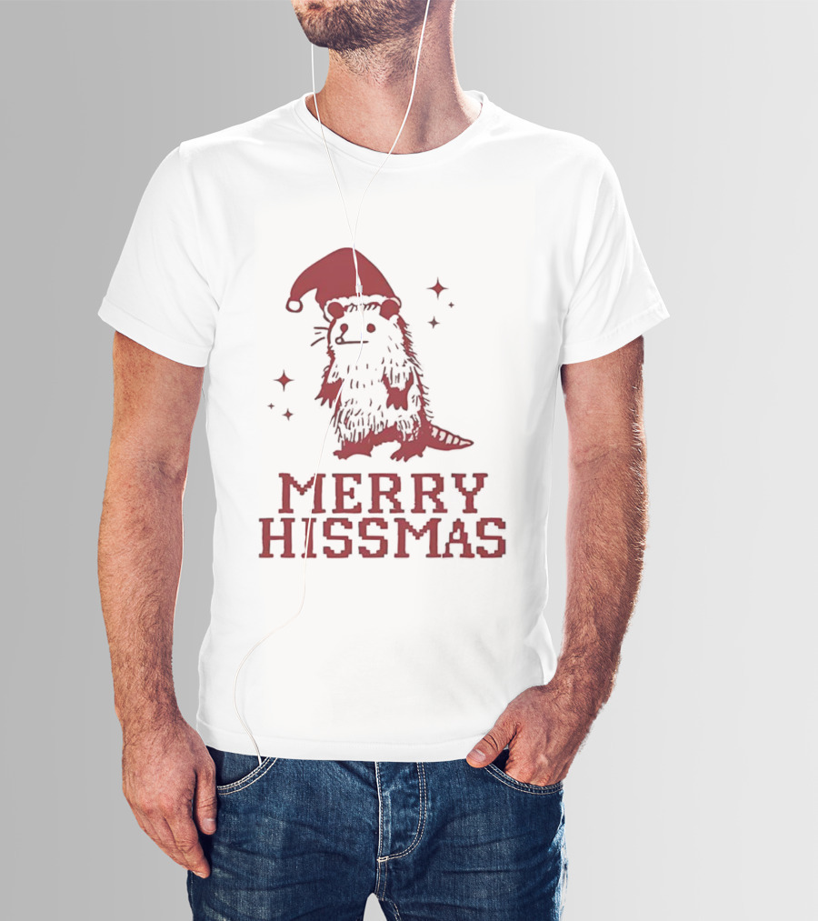 Merry Hissmas Opossum With Santa Hat Christmas Holiday Humor T-Shirt