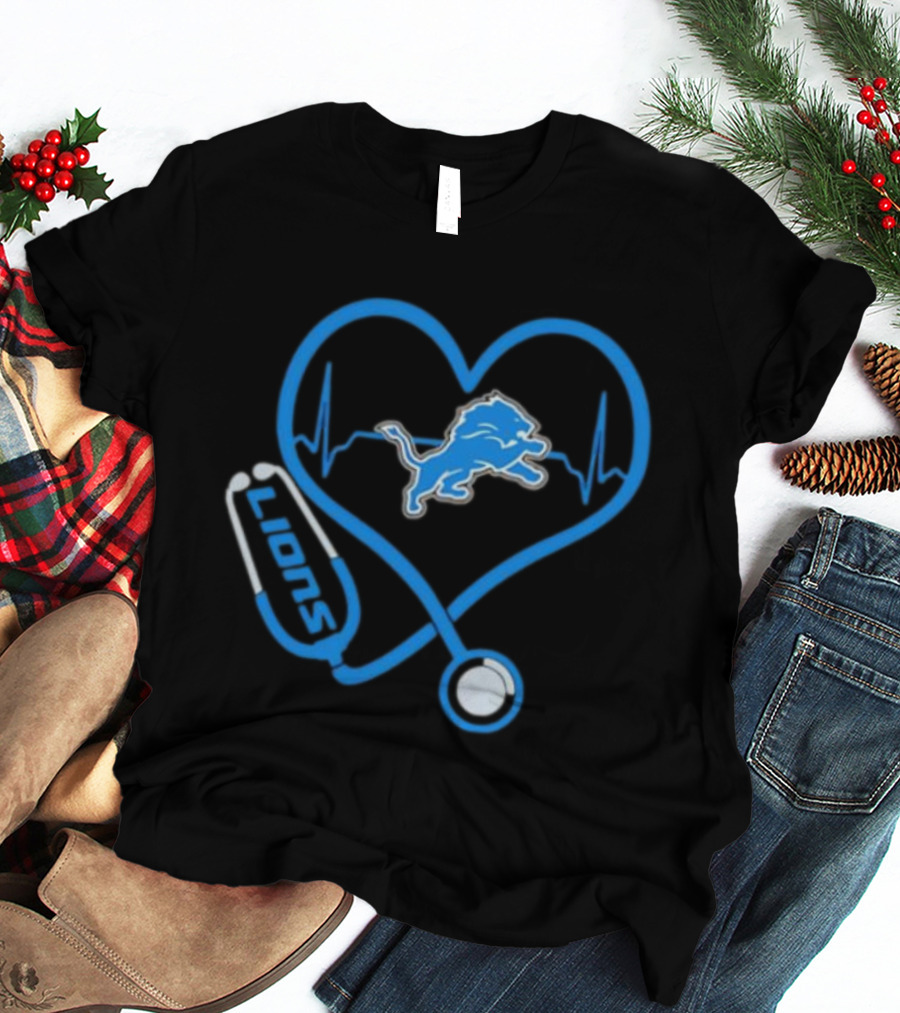 Detroit Lions Heart Rate Stethoscope Stylish Lions Fans T-Shirt