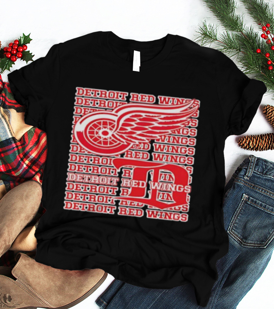 Detroit Red Wings Iconic Winged Wheel Logo Detroit D Red Wings Win T-Shirt