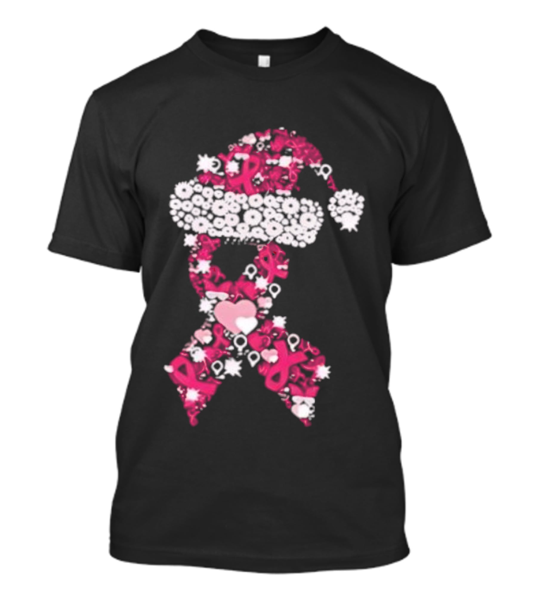 Santa Hat Breast Cancer Awareness Christmas Ribbon T-Shirt