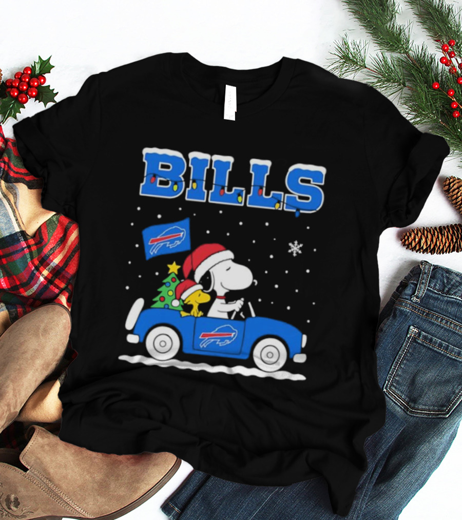 Buffalo Bills Christmas Snoopy Woodstock Santa Car Holiday Snow T-Shirt