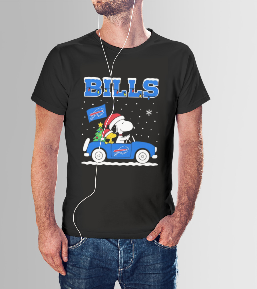 Buffalo Bills Christmas Snoopy Woodstock Santa Car Holiday Snow T-Shirt